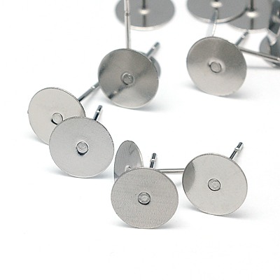 PandaHall 304 Stainless Steel Stud Earring Findings, Stainless Steel Color, 12x8mm, Pin: 0.7mm Stainless Steel