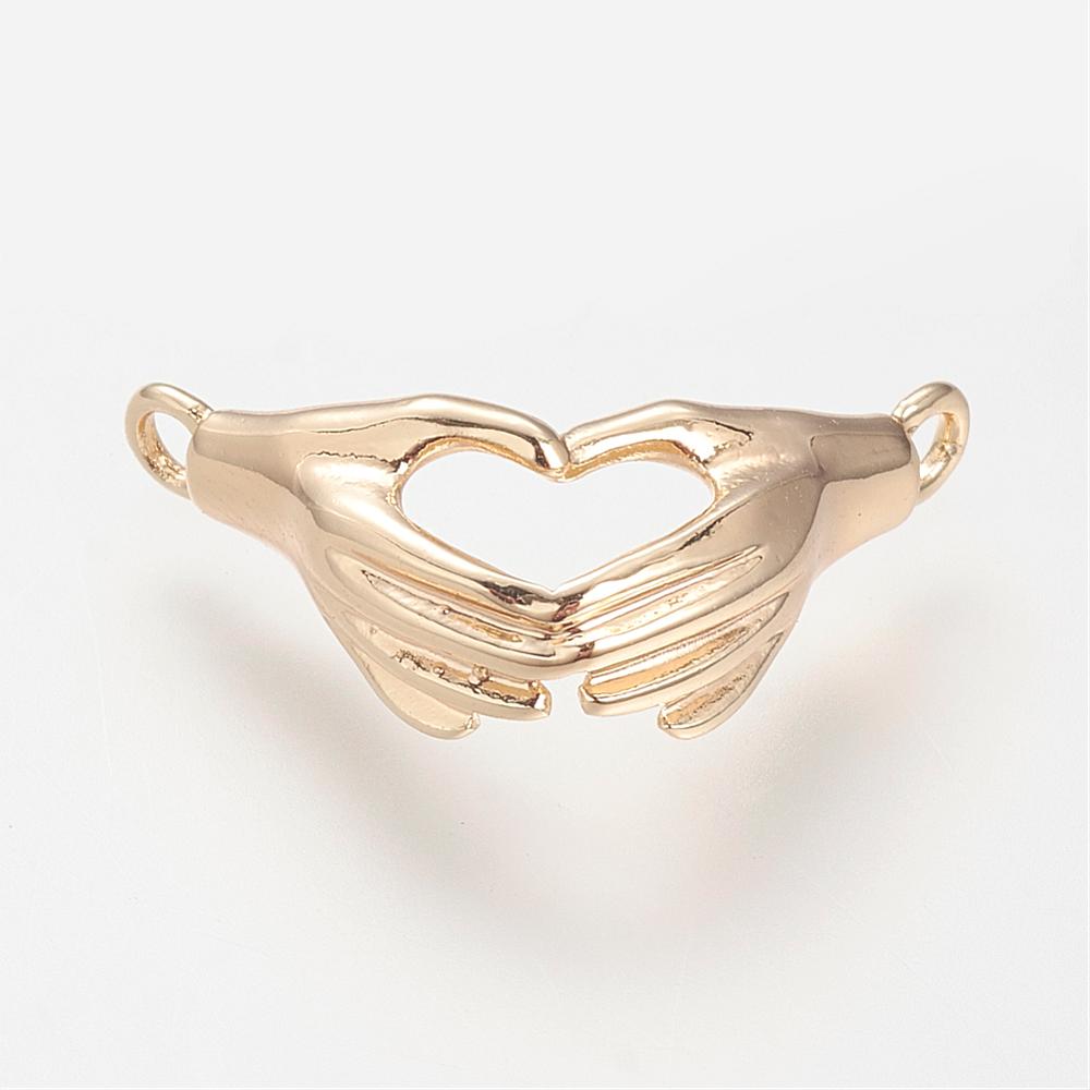 PandaHall Brass Pendants, Real Gold Plated, Heart Hands, Golden, 11.5x21x5.5mm, Hole: 2mm Brass Palm