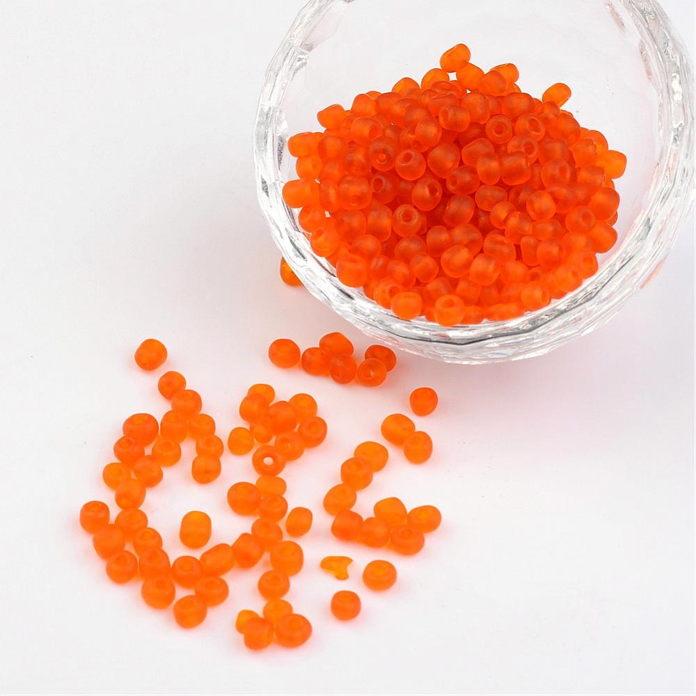 PandaHall 6/0 Frosted Round Glass Seed Beads, Orange, Size: about 4mm in diameter, hole:1.5mm, about 495pcs/50g Glass Orange