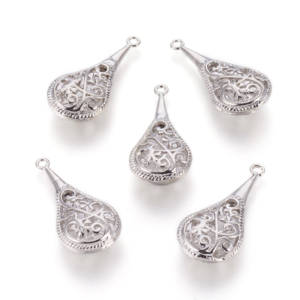 PandaHall Alloy Pendants, Drop, Platinum Color, 30.5mm long, 13mm wide, 7mm thick, hole: 2mm Alloy Drop