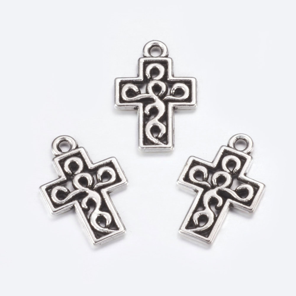PandaHall Alloy Pendants, Lead Free and Cadmium Free, Cross, Antique Silver Color, about 18mm long, 12mm wide, 2mm thick, hole: 1mm Alloy...
