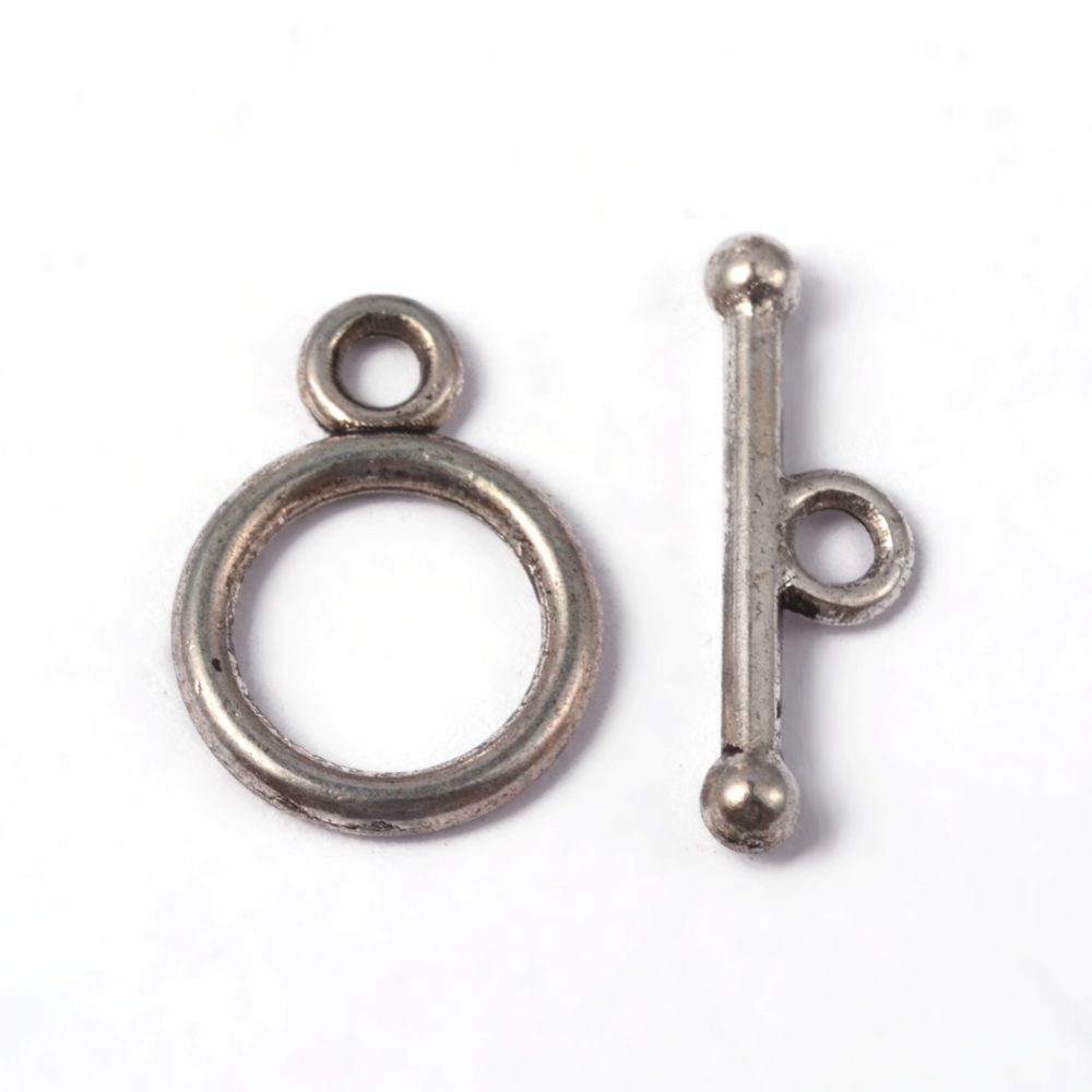 PandaHall Tibetan Silver Toggle Clasps, Lead Free, Cadmium Free and Nickel Free, Round, Antique Silver, Round: about 10mm wide, 14mm long...