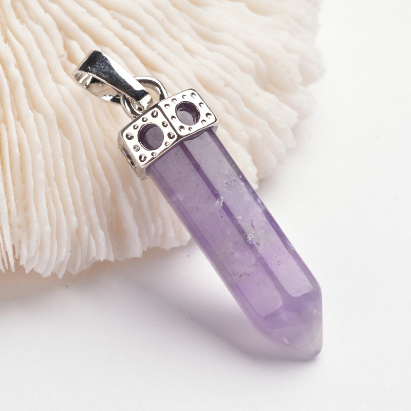 PandaHall Bullet Brass Gemstone Point Pendants, Platinum, Amethyst, 44mm, Hole: 5x8mm Amethyst Bullet