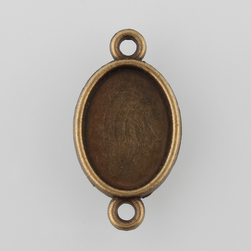 PandaHall Antique Bronze Tibetan Style Alloy Flat Oval Double-sided Cabochon Connector Settings, Nickel Free, Tray: 14x10mm; 24x13x3mm, Hole...