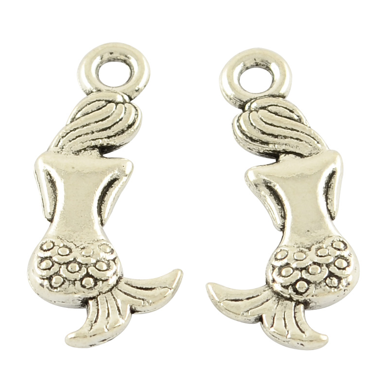 PandaHall Tibetan Style Alloy Mermaid Pendants, Lead Free & Nickel Free, Antique Silver, 20x9x2mm, Hole: 1.5mm Alloy Fish