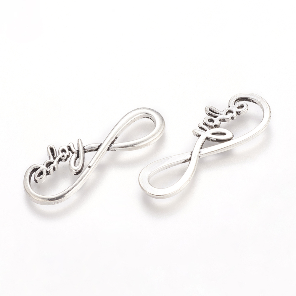 PandaHall Tibetan Style Alloy Infinity with Hope Links, Lead Free, Antique Silver, 15x39x2mm Alloy Infinity