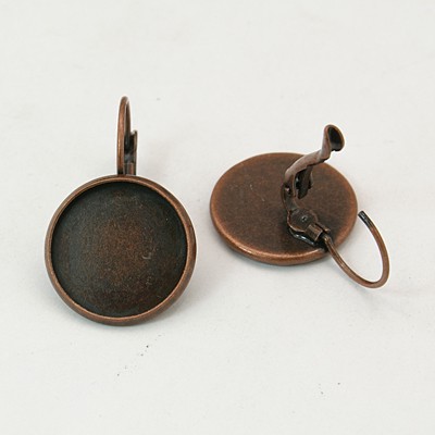 PandaHall Red Copper Color Brass Leverback Earring Findings, Lead Free and Cadmium Free, 25x18mm; Tray: 16mm Brass