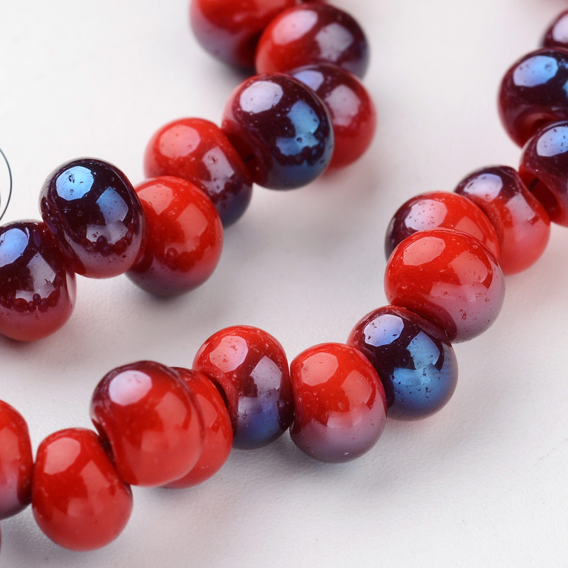 PandaHall Drop Half Rainbow Plated Glass Bead Strands, Red, 6x4mm, Hole: 1mm; about 100pcs/strand, 15.3" Glass Drop Red
