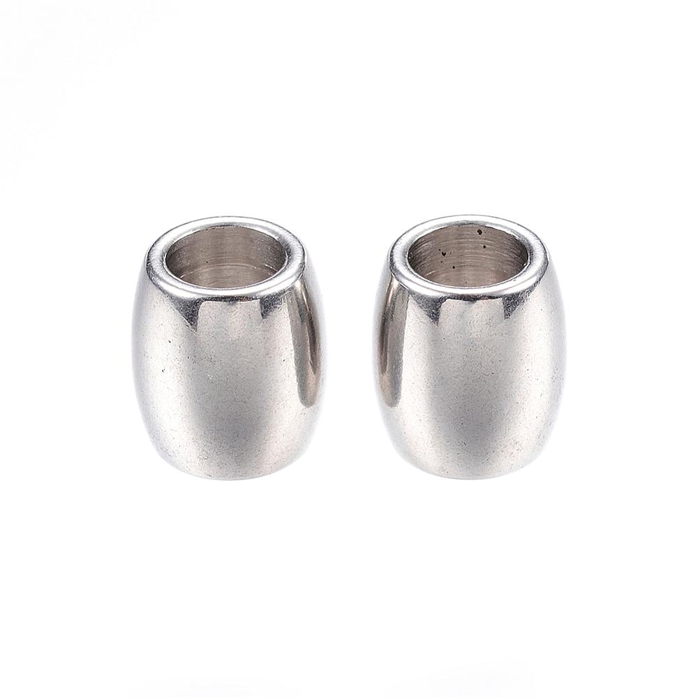 PandaHall 304 Stainless Steel Beads, Barrel, Large Hole Beads, Stainless Steel Color, 11x10mm, Hole: 6mm Stainless Steel Barrel