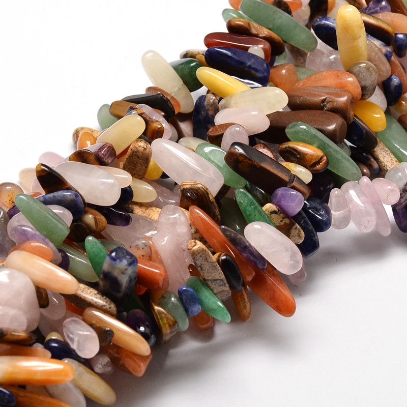 PandaHall Natural Mixed Stone Chip Beads Strands, 8~30x5~12mm, Hole: 1mm; about 15.3"~15.7" Mixed Stone Chip