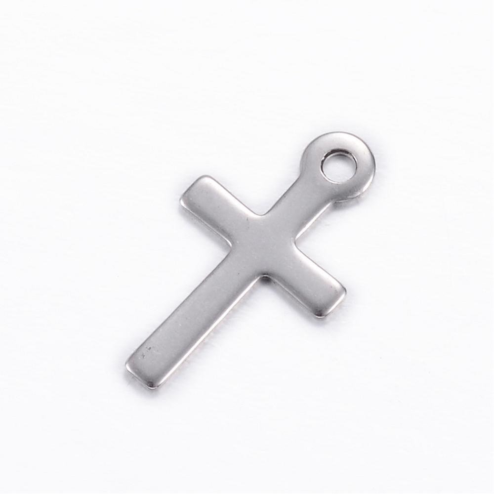 PandaHall 304 Stainless Steel Charms, Cross, Stainless Steel Color, 17x10x0.8mm, Hole: 1.5mm Stainless Steel Cross