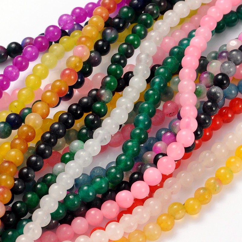 PandaHall Natural White Jade Dyed Beads Strands, Round, Mixed Color, about 4mm in diameter, hole: 0.5mm; about 92pcs/strand, 15.5" White...