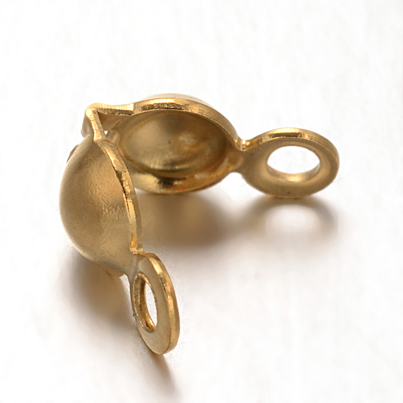 PandaHall 304 Stainless Steel Bead Tips Knot Covers, Golden, 8x4mm, Hole: 1mm Stainless Steel