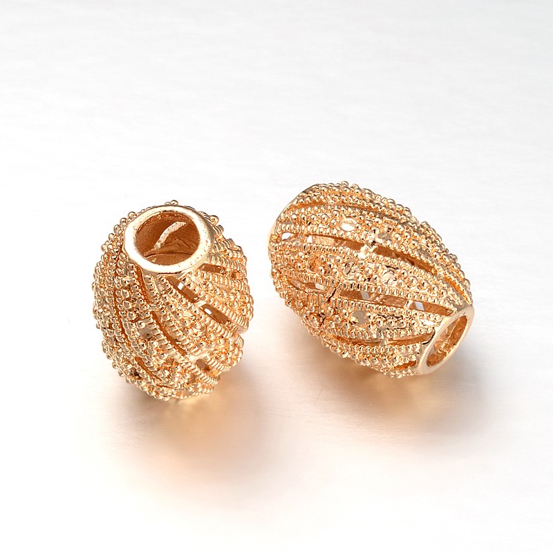 PandaHall Rack Plating Brass Oval European Beads, Lead Free & Cadmium Free, Golden, 17x13mm, Hole: 4mm Brass Oval