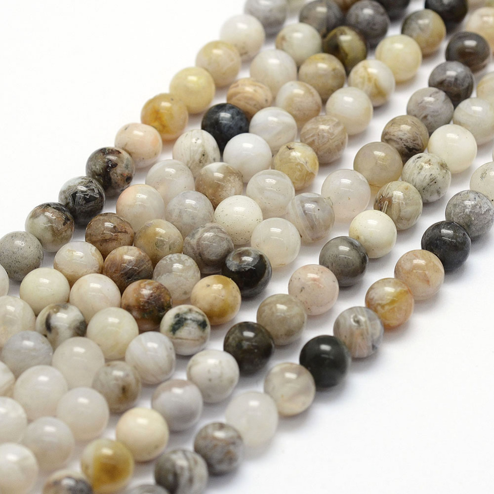 PandaHall Natural Bamboo Leaf Agate Beads Strands, Round, 6mm, Hole: 0.8mm; about 67pcs/strand, 15.4" Bamboo Leaf Agate Round Yellow