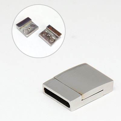 PandaHall 304 Stainless Steel Magnetic Clasps, Rectangle, Stainless Steel Color, 23x17x6mm, Hole: 3x15mm Stainless Steel Rectangle