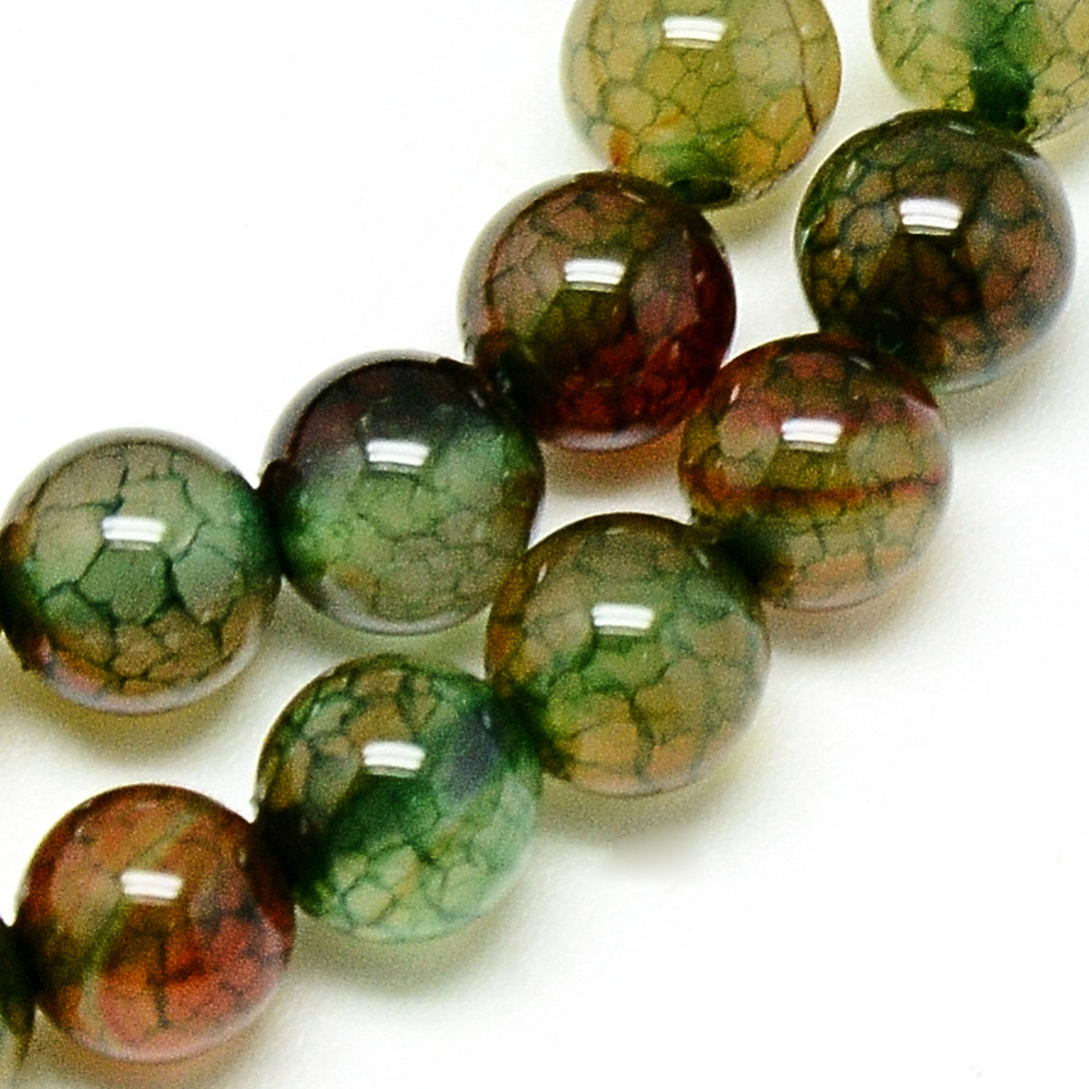 PandaHall Natural Dragon Veins Agate Beads Strands, Dyed, Round, Olive, 8mm, Hole: 1mm; about 48pcs/strand, 14.96" Dragon Veins Agate Round...