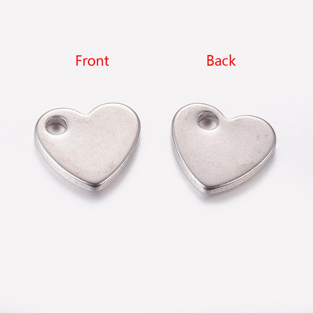 PandaHall 304 Stainless Steel Pendants, Heart Charms, Stainless Steel Color, 10x9x1.5mm, Hole: 2mm Stainless Steel Heart