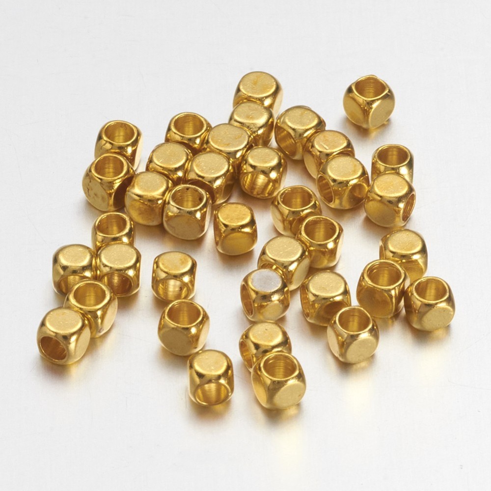 PandaHall Brass Spacer Beads, Cuboid, Golden, 2x2mm, Hole: 1.5mm; about 146pcs/10g Brass Cuboid