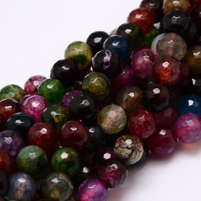 PandaHall Dyed Natural Agate Faceted Round Beads Strands, Colorful, 8mm, Hole: 1mm; about 48pcs/strand, 15.3" Natural Agate Round