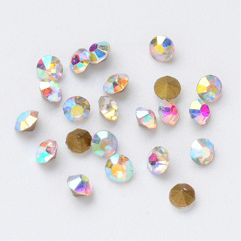 PandaHall Glass Rhinestone Cabochons, Diamond Shape, Faceted, Pointed Back & Back Plated, Crystal AB, 2.5x1.5mm, about 4401pcs/bag Glass...