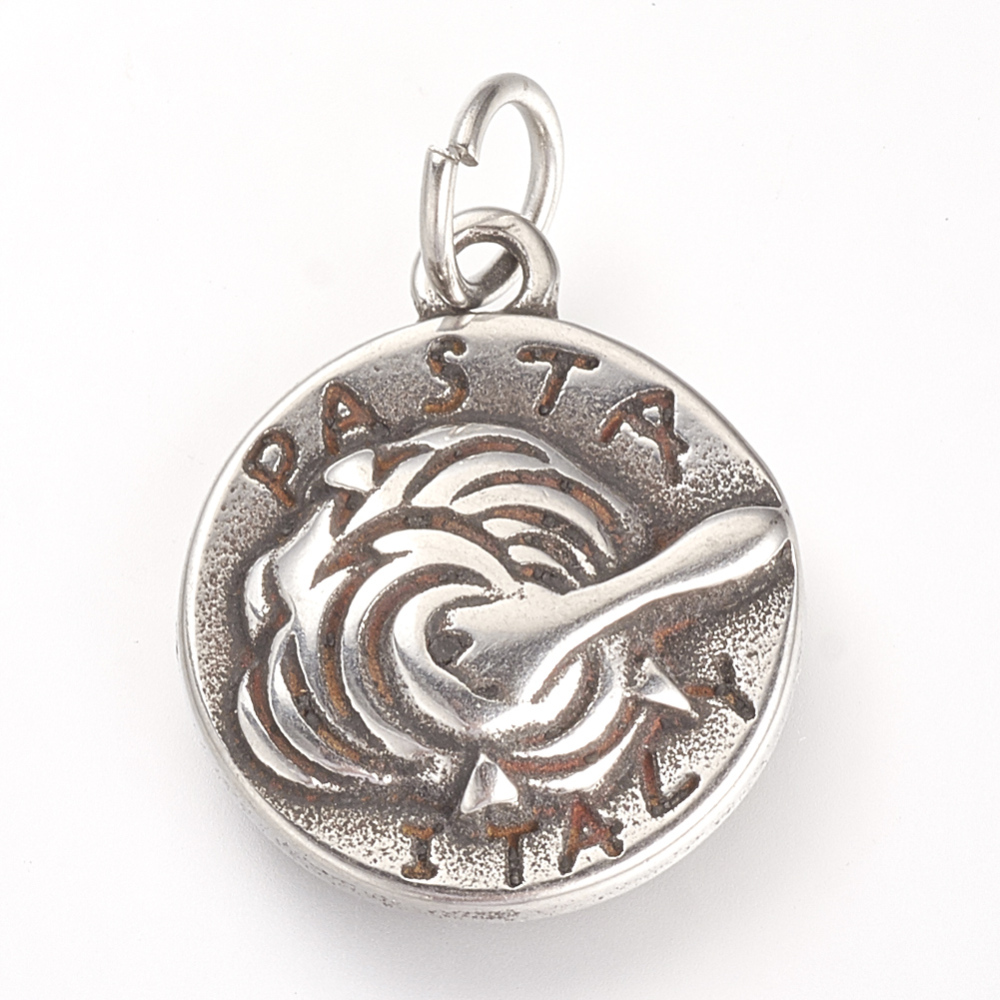 PandaHall Pasta 316 Stainless Steel Pendants, Antique Silver, 22x18x4mm, Hole: 5mm Stainless Steel Food