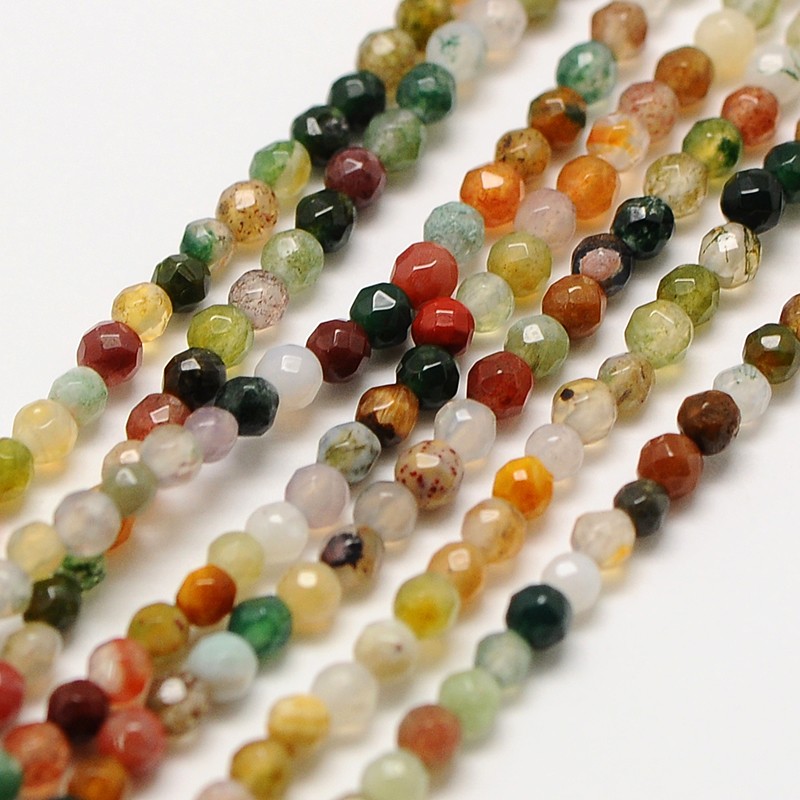 PandaHall Natural Indian Agate Bead Strands, Faceted Round, 2mm, Hole: 0.8mm; about 190pcs/strand, 16" Indian Agate Round
