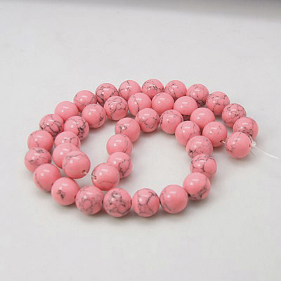 PandaHall Synthetic Turquoise Beads Strands, Dyed, Round, PearlPink, 10mm, Hole: 1mm Synthetic Turquoise Round Pink