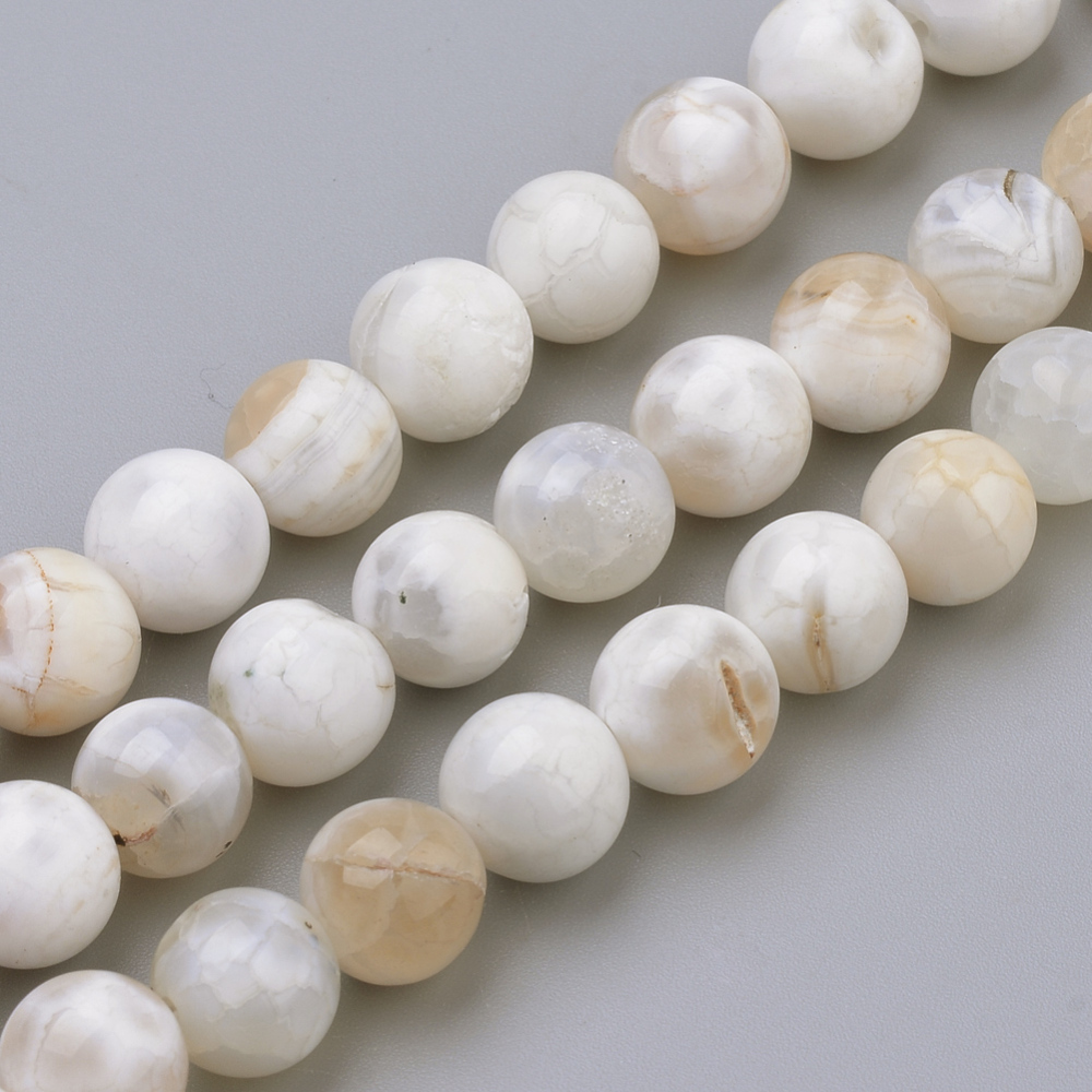 PandaHall Natural Weathered Agate Beads Strands, Dyed, Round, FloralWhite, 10mm, Hole: 1mm; about 40pcs/strand, 15.7"(39.8cm) Weathered...