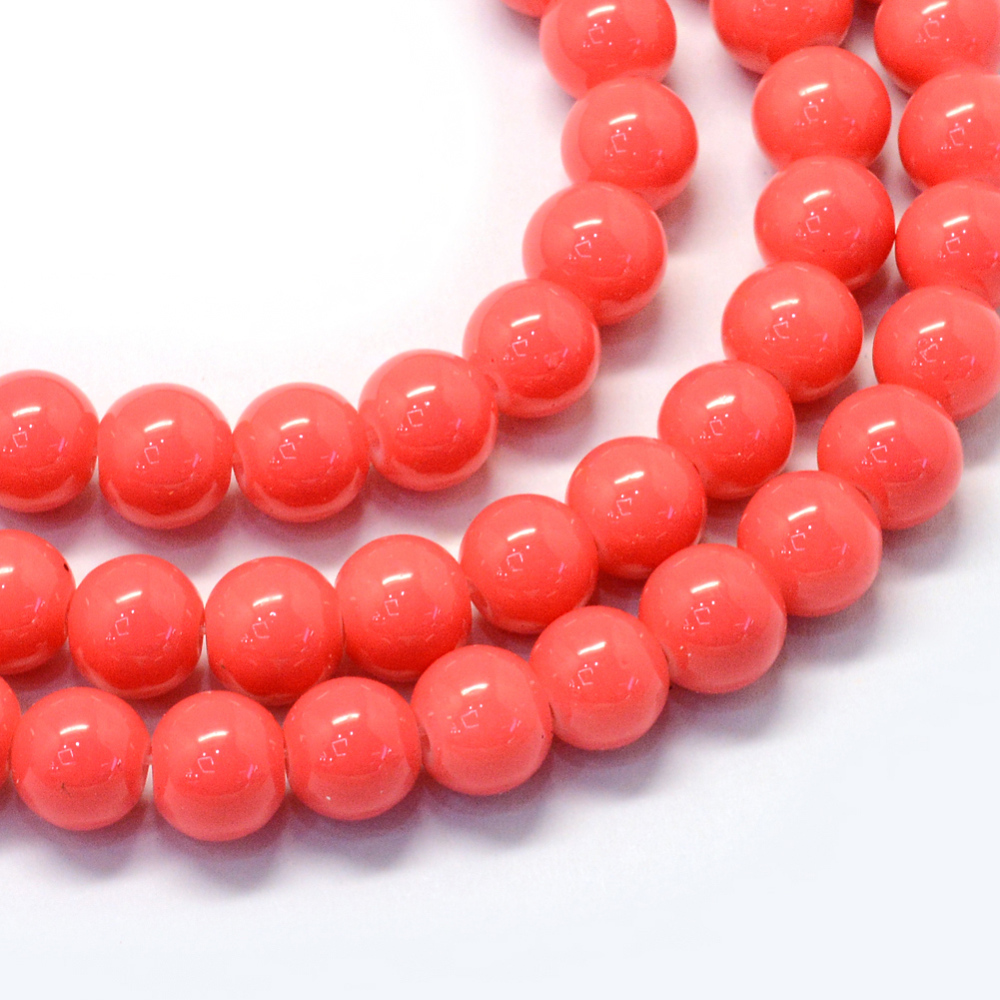 PandaHall Baking Painted Glass Round Bead Strands, Salmon, 8.5~9mm, Hole: 1.5mm; about 105pcs/strand, 31.8" Glass Round Red