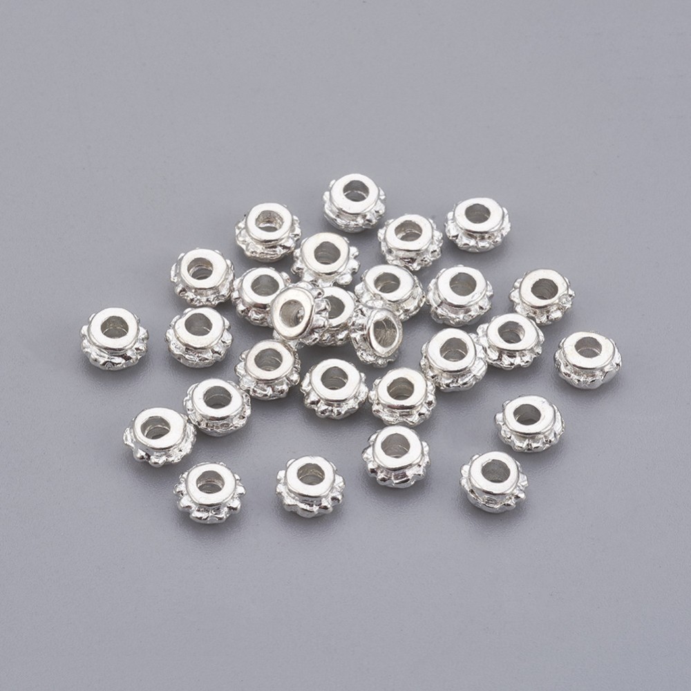 PandaHall Tibetan Style Bead Spacers, Lead Free & Nickel Free & Cadmium Free, Lantern, Silver, about 5.5mm in diameter, 3.5mm thick, hole...