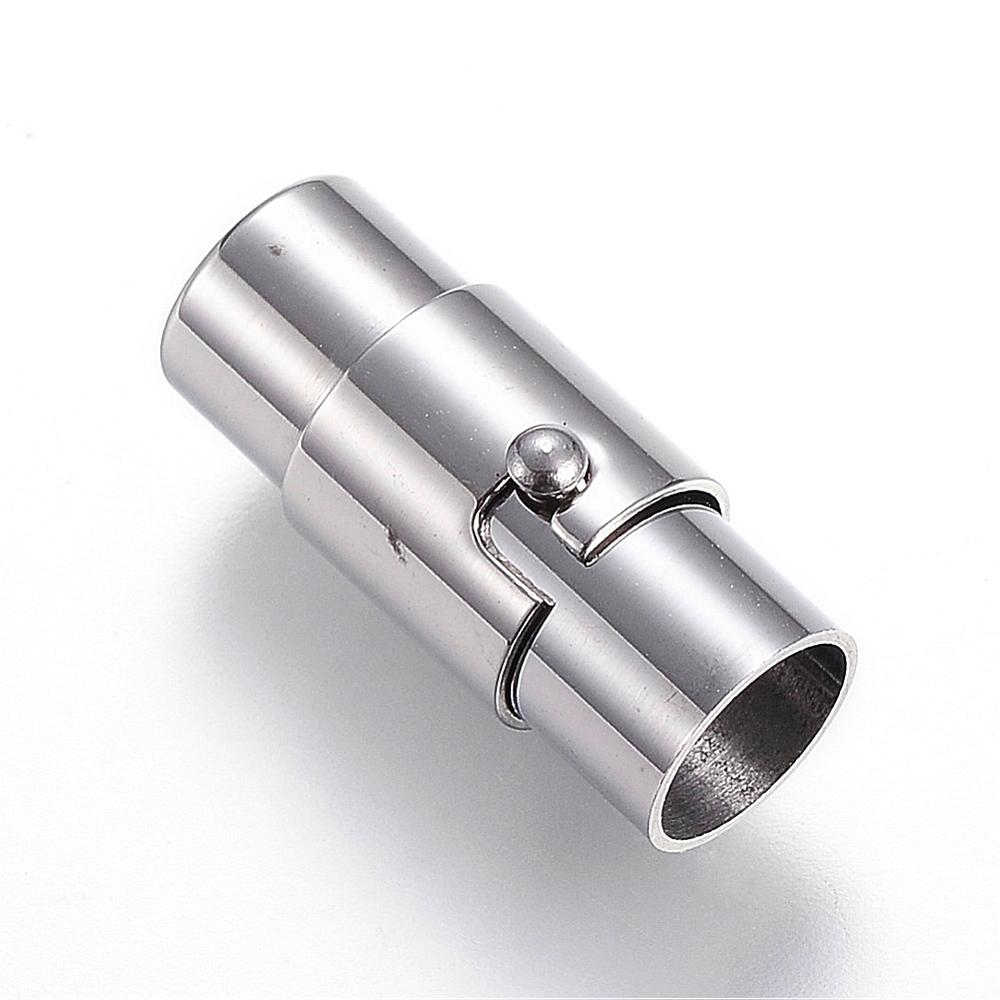 PandaHall 304 Stainless Steel Magnetic Clasps, Column, Stainless Steel Color, 18x8mm, Hole: 6mm Stainless Steel Column