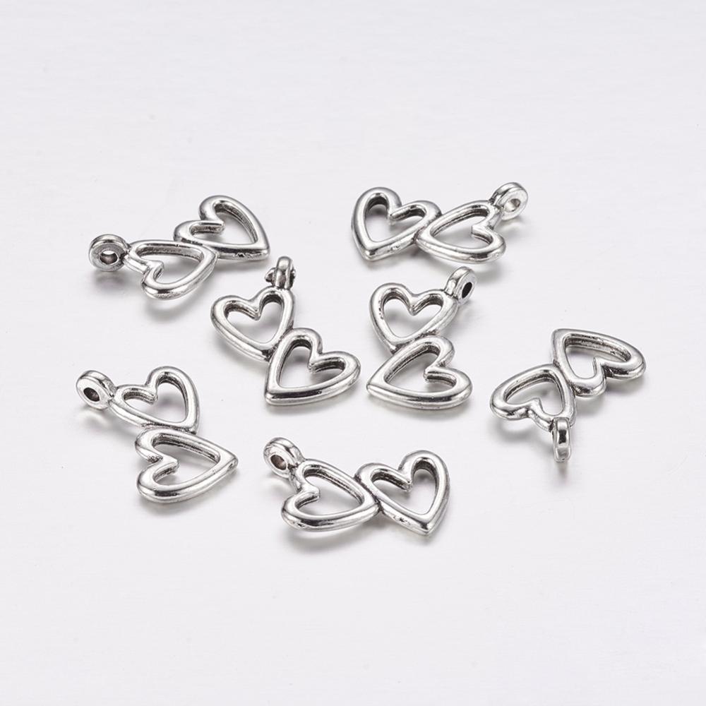 PandaHall Tibetan Style Alloy Pendants, Heart to Heart, Lead Free, Antique Silver, 18x15x2mm, Hole: 1.5mm Alloy Heart