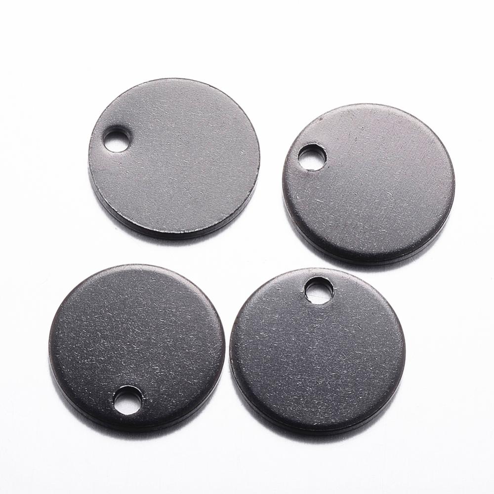 PandaHall 304 Stainless Steel Blank Stamping Tag Charms, Flat Round, Gunmetal, 12x1mm, Hole: 1.5mm Stainless Steel Flat Round