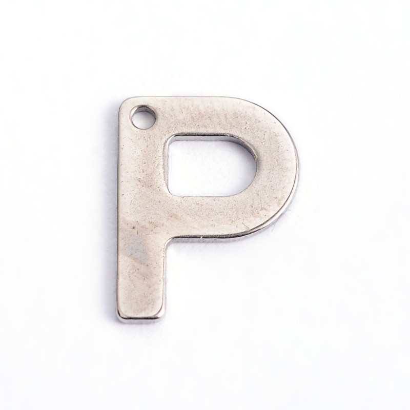 PandaHall 304 Stainless Steel Letter Charms, Letter.P, 11x8.5x0.8mm, Hole: 1mm Stainless Steel Alphabet