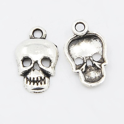 PandaHall Tibetan Style Pendants, Cadmium Free & Lead Free, Skull, Halloween, Antique Silver, 16x10x2.5mm, Hole: 2mm Alloy Skull