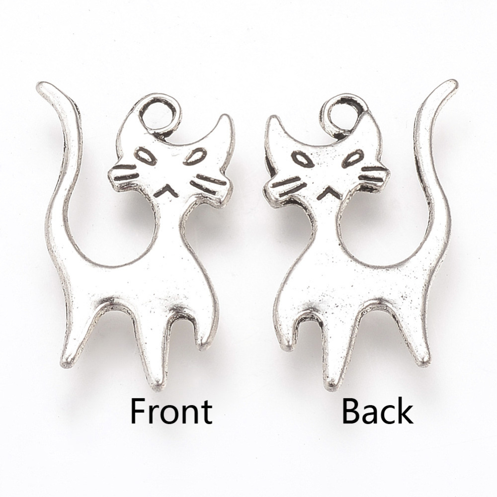 PandaHall Tibetan Style Alloy Pendants, Cat, Lead Free & Cadmium Free & Nickel Free, Antique Silver, 22x13x2mm, Hole: 1.5mm Alloy Cat