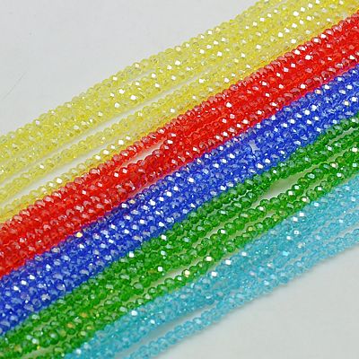 PandaHall Electroplate Glass Beads Strands, AB Color Plated, Faceted, Rondelle, Mixed Color, 2.5x2mm, Hole: 0.8mm; about 197pcs/strand...