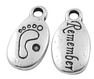 PandaHall Baby Shower Ornaments Tibetan Style Alloy Charms, Oval Carved Word Remember and Baby Feet Message, Antique Silver, Lead Free &...