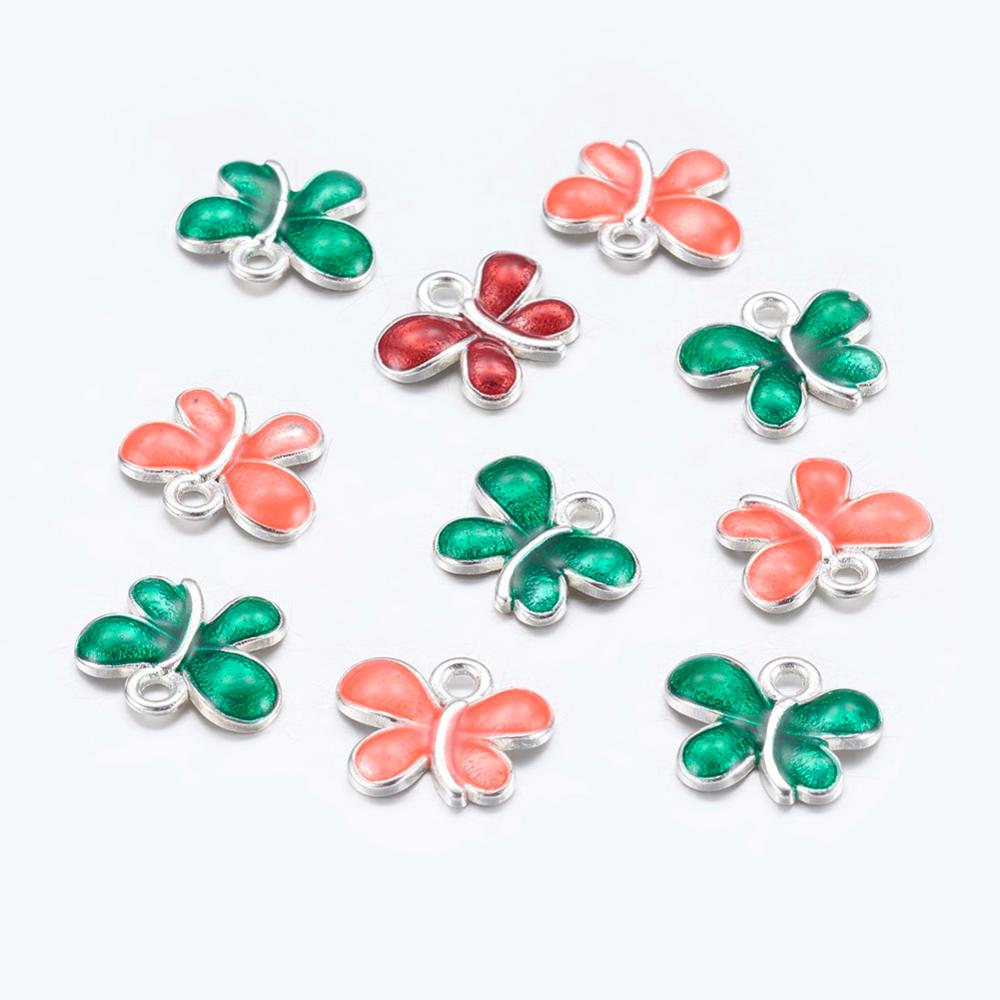 PandaHall Alloy Enamel Charms, Butterfly, Silver Color, Mixed Color, 13.5x11x2.5mm, Hole: 1.5mm Alloy+Enamel Butterfly Multicolor