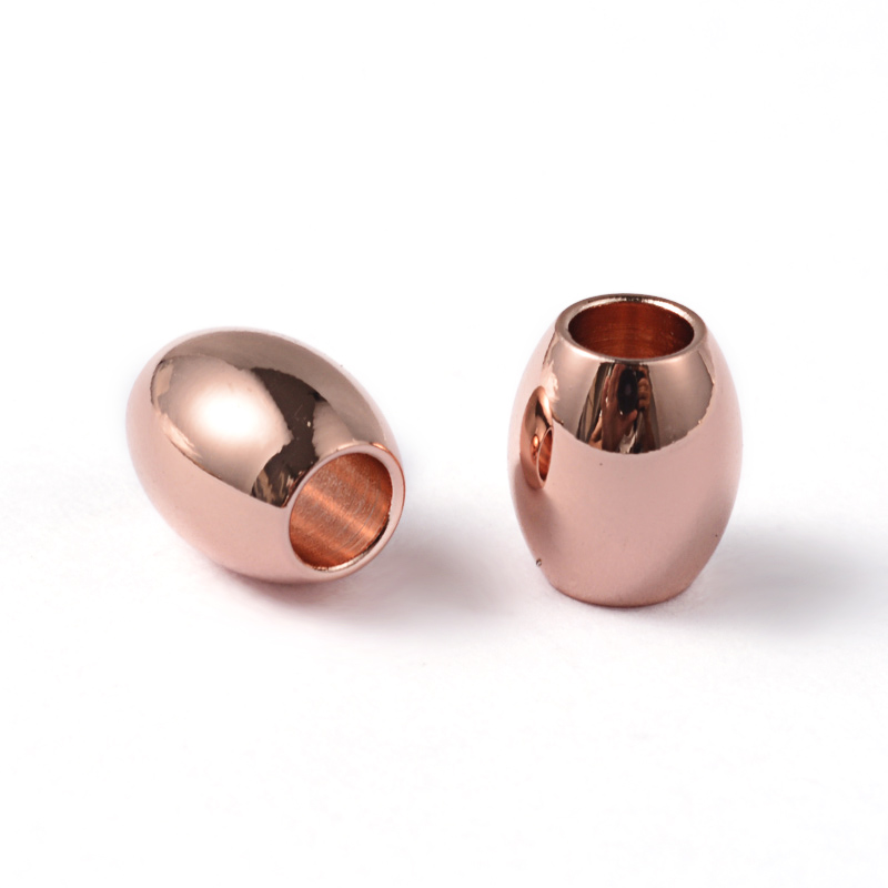 PandaHall Oval 304 Stainless Steel Beads, Rose Gold, 7x6mm, Hole: 3mm Stainless Steel Oval