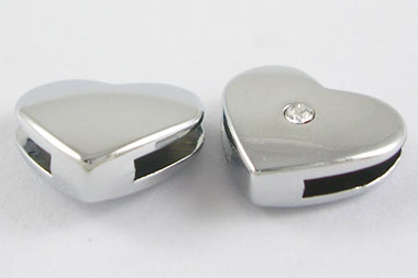 PandaHall Platinum Alloy Heart Slide Charms, Mother's Day Design, with Single Clear Rhinestone, about 12mm long, hole: about 0.8mm...