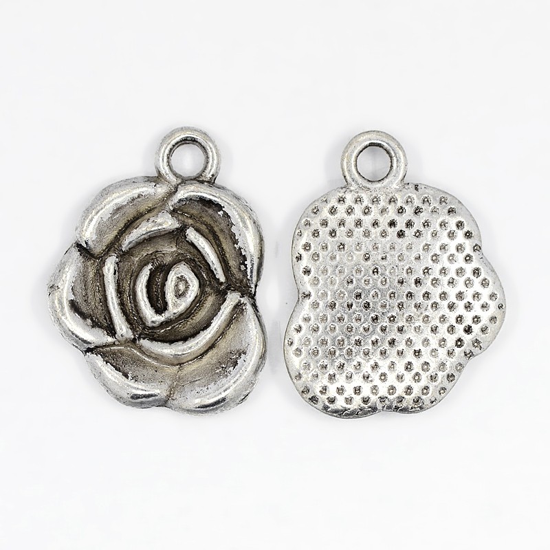 PandaHall Tibetan Silver Pendants, Rose Flower, Lead Free and Cadmium Free, Antique Silver, about 17.5mm long, 14mm wide, 3mm thick, hole...