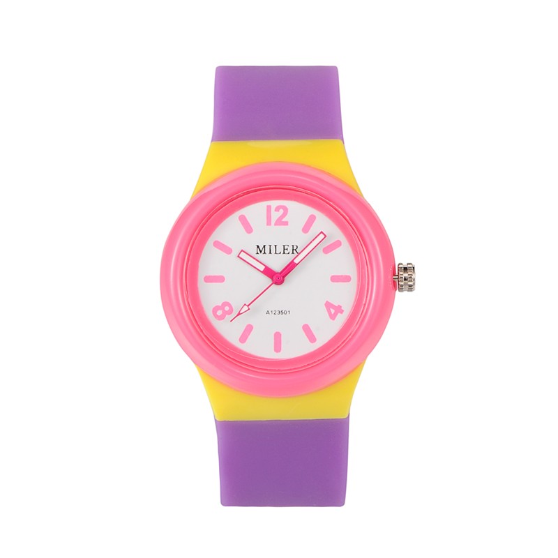 PandaHall High Quality Children's 304 Stainless Steel Silicone Quartz Wrist Watches, MediumOrchid, 230x25mm; Watch Head: 48x43x13mm Silicone...