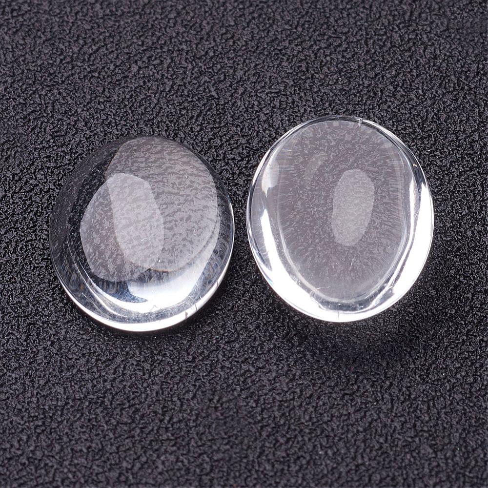 PandaHall Transparent Oval Glass Cabochons, Clear, 18x13x4~5mm Glass Oval Clear