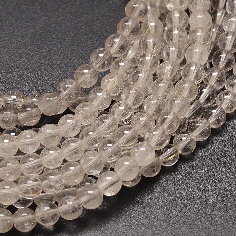 PandaHall Natural Rutilated Quartz Round Bead Strands, 10mm, Hole: 1mm; about 40pcs/strand, 16" Rutilated Quartz Round