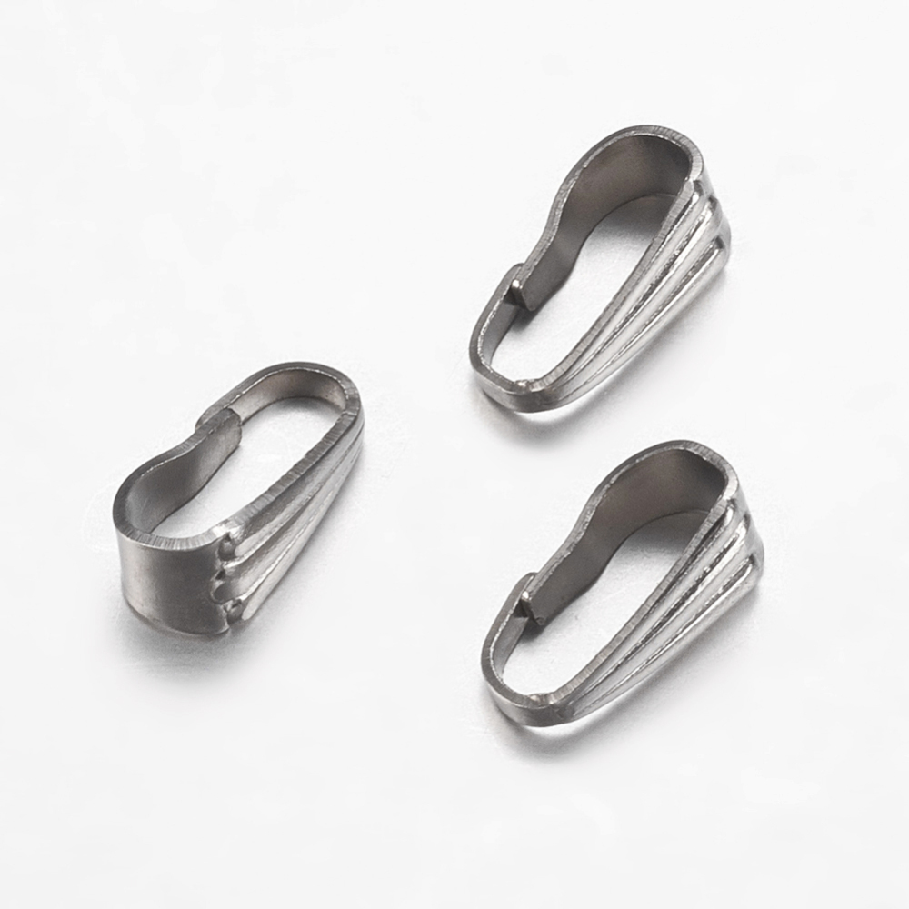 PandaHall 304 Stainless Steel Snap On Bails, Stainless Steel Color, 8.5x4x3.5mm, Hole: 3x8mm Stainless Steel