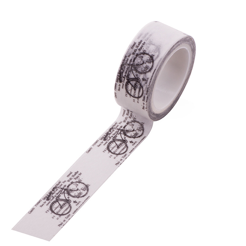 PandaHall DIY Scrapbook Decorative Adhesive Tapes, Bicycle, White, 15mm, 5m/roll(5.46yards/roll) Paper White