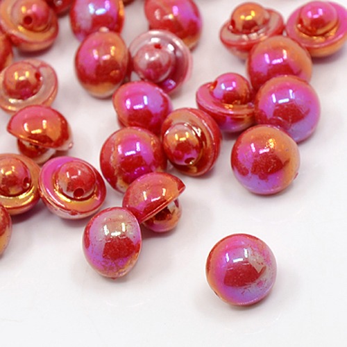 PandaHall Acrylic Shank Buttons, Dome, Half Round, Mushroom, AB Color, Red, 10x9mm, Hole: 1mm Acrylic Half Round Red