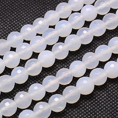 PandaHall Natural White Agate Beads Strands, Faceted, Round, White, 10mm, Hole: 1mm; about 38pcs/strand, 15.75" Natural Agate Round White
